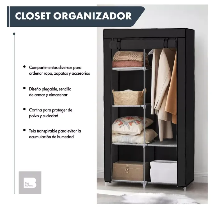 Mueble Closet Armario Organizador Tela Portatil Ropa Negro Envio Gratis