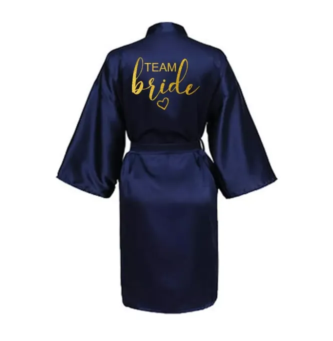 Bata De Team Novia Kimono De Satén Seda Azul Envio Gratis