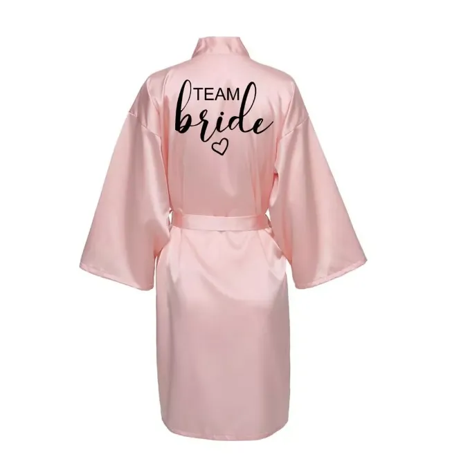 Bata De Team Novia Kimono De Satén Seda Rosa Envio Gratis