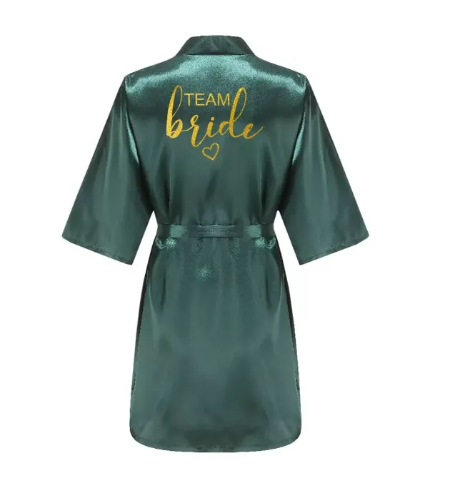 Bata De Team Novia Kimono De Satén Seda Verde Envio Gratis