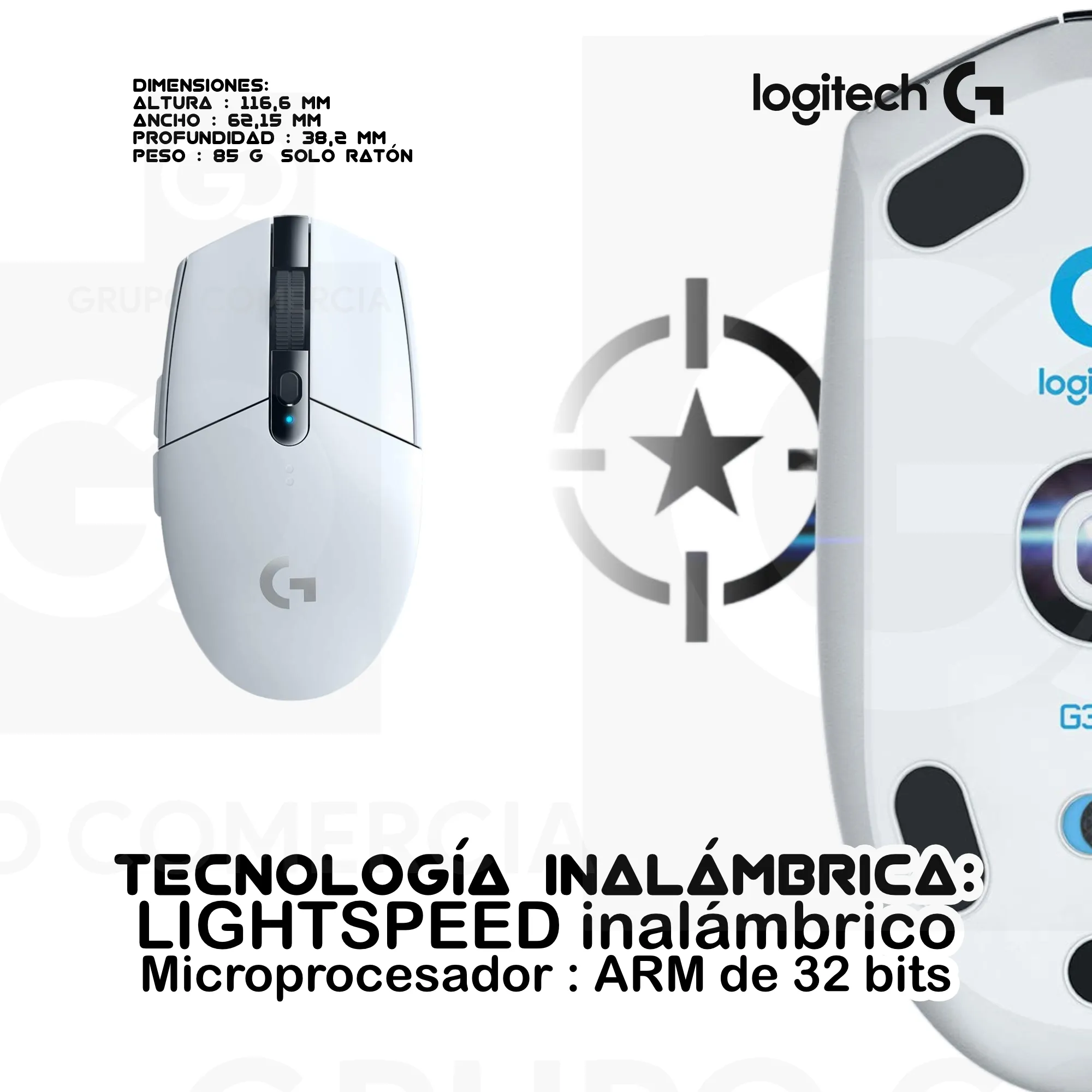 Mouse Inalámbrico Ligero Inalámbrico Blanco Logitech G304