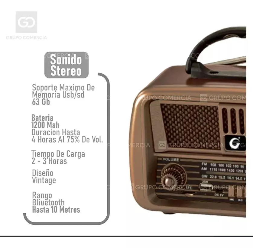 Radio Retro Potente Grande Multibandas Am Fm Bluetooth