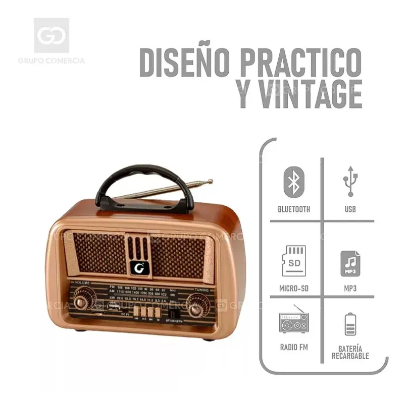 Radio Retro Potente Grande Multibandas Am Fm Bluetooth