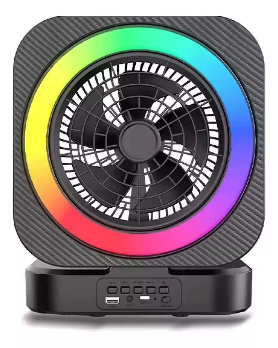 Ventilador Recargable Con Parlante Bluetooth Aux Luces Rgb