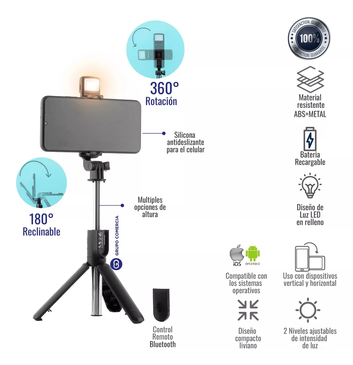 Selfie Stick 3 En 1 Tripode Control Bluetooth