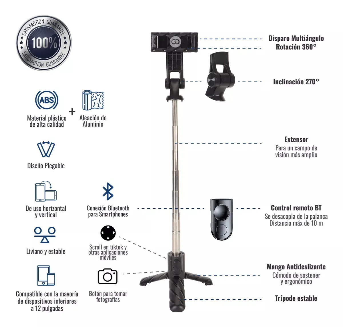 Palo Selfie Trípode Viajero Bluetooth Control Premium 3 En 1