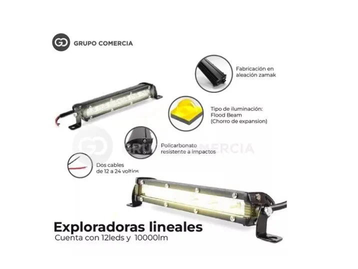 2 Exploradoras Lineal 12 Led 10000Lm Fijas Strober Carro Moto