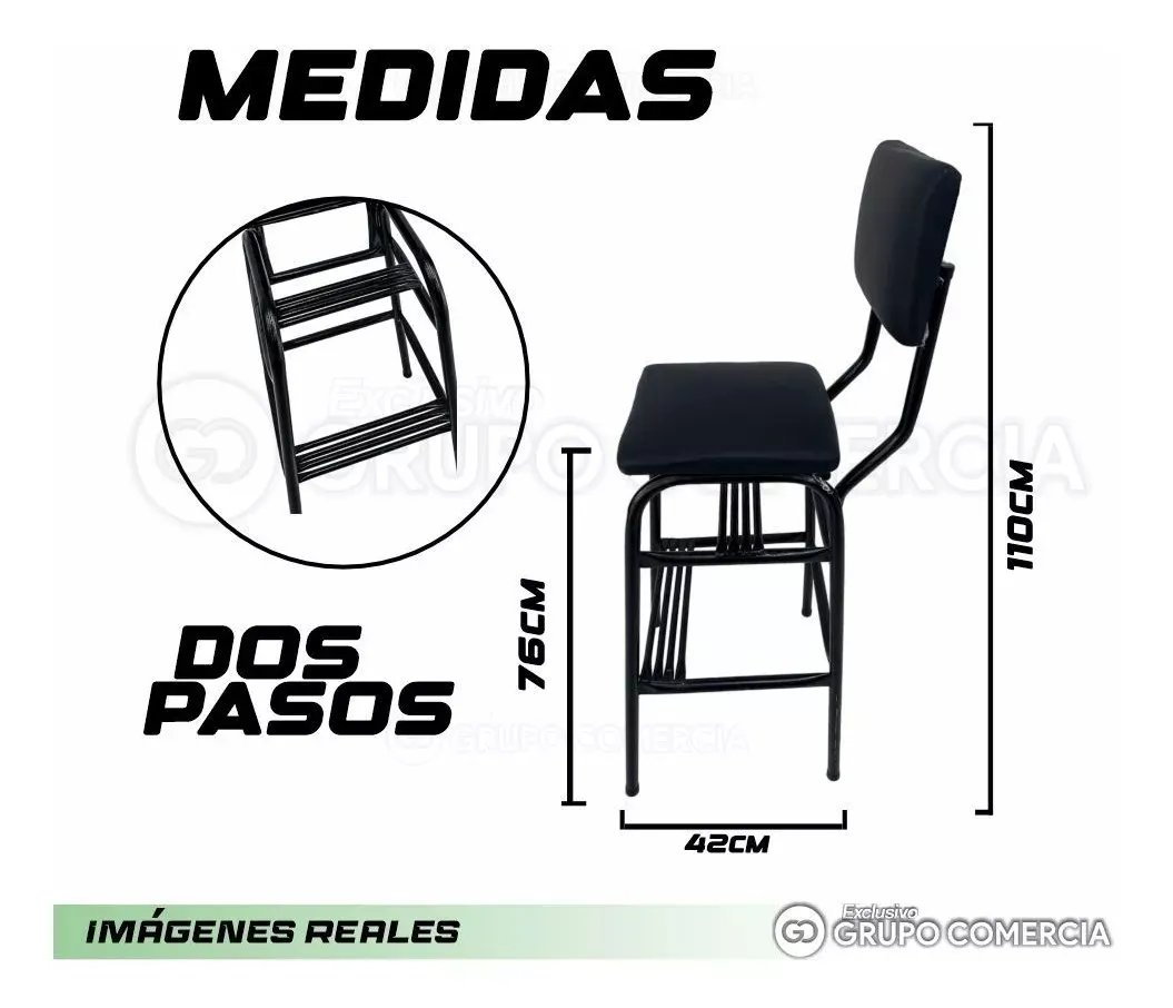 Silla Butaco Escalera Dos Pasos Doble Uso Cómoda Espaldar