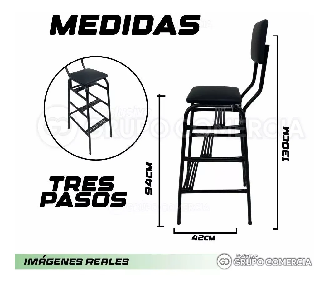 Silla Butaco Escalera 3 Pasos Doble Uso Cómoda Espaldar