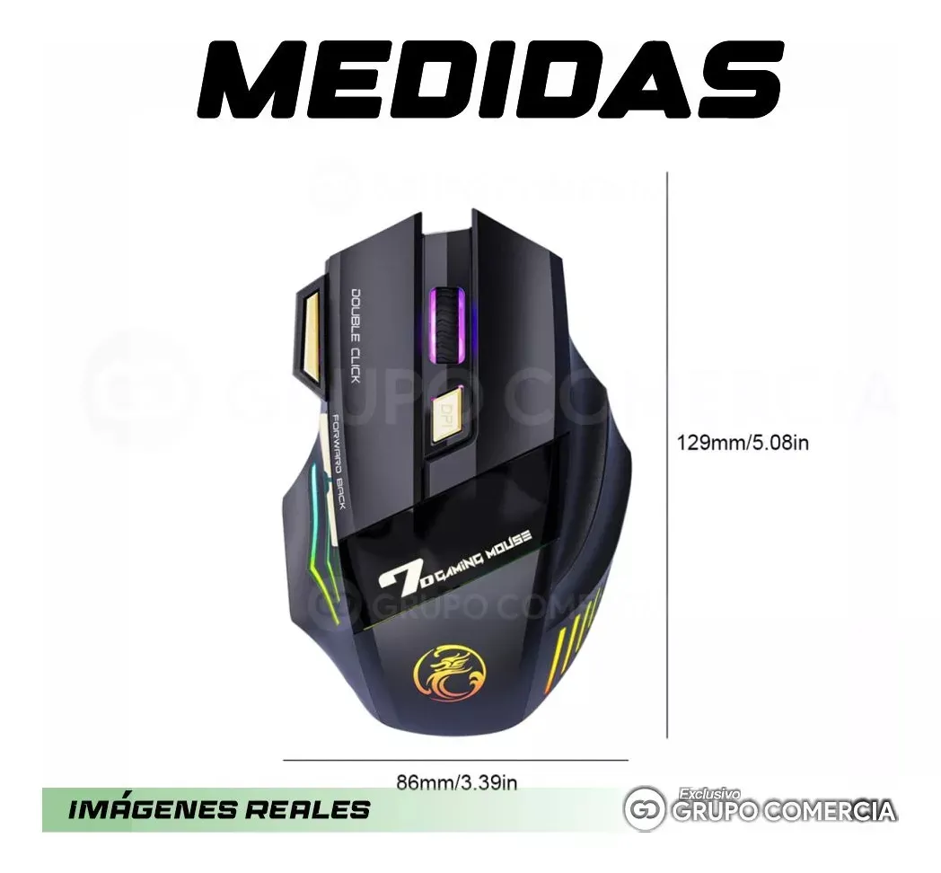 Mouse Gamer 7 Botones Inalámbrico Luz Rgb 3200dpi Recargable