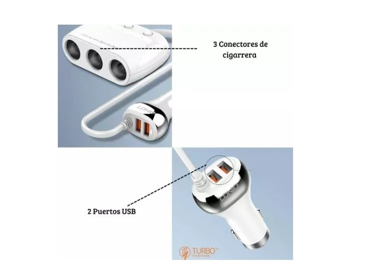 Multiplicador Para Cargadores De Carro Y Puerto Usb Qualcom