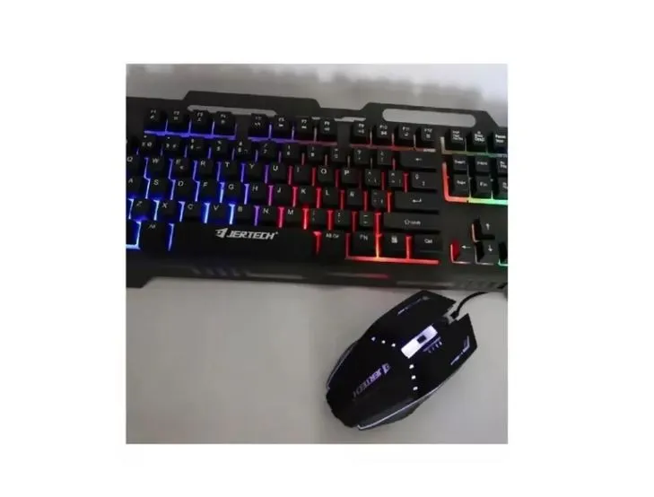 Teclado Gamer Semi-mecanico Con Mouse Jertech Luz Rgb