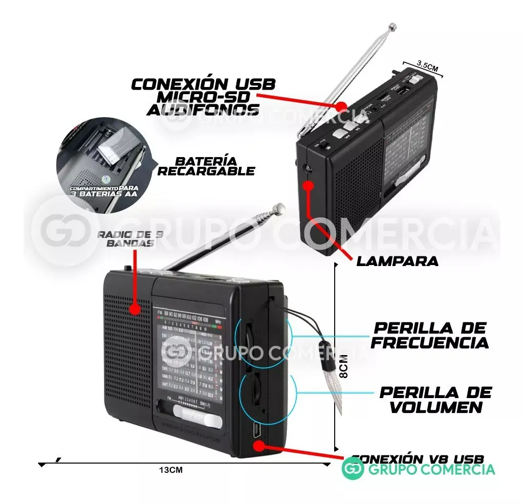 Radio Portatil Bluetooth Señal Potente Usb Ac Recargable Mp3