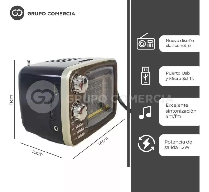 Radio De Alta Potencia Recargable Am/Fm Usb Bluetooth Mp3