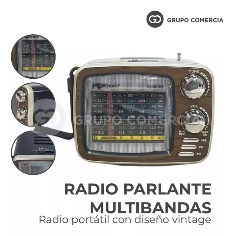 Radio De Alta Potencia Recargable Am/Fm Usb Bluetooth Mp3