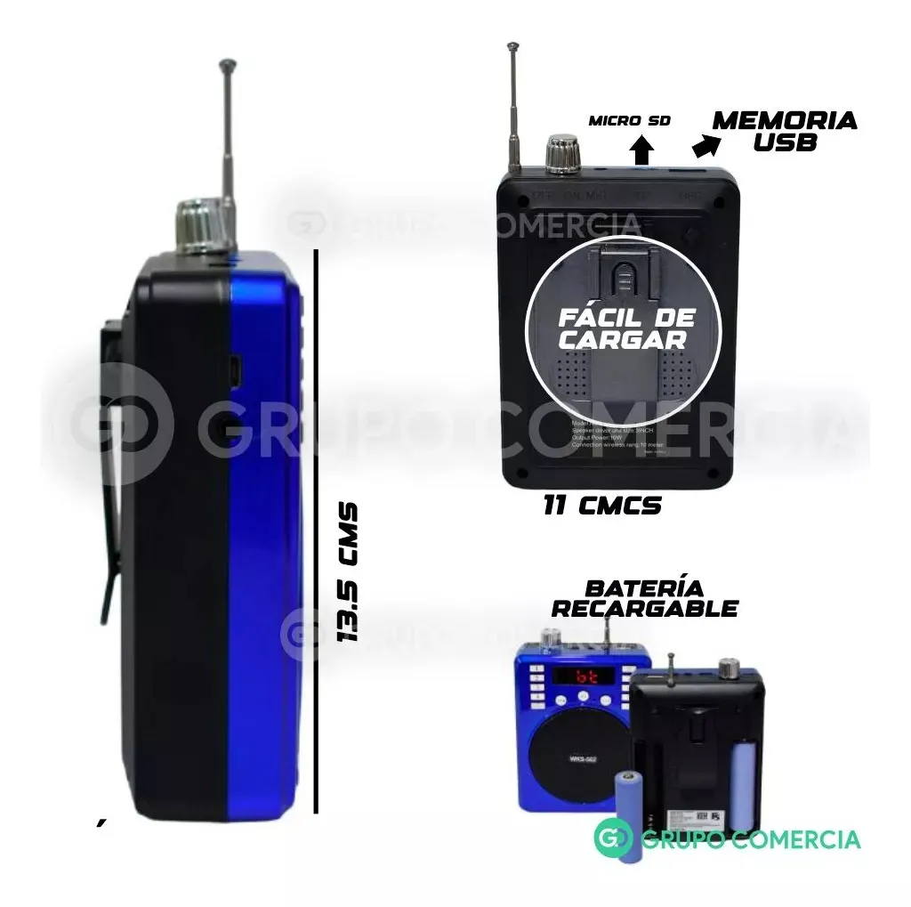 Megafono Altavoz Radio Fm Usb Diadema Perifoneo Parlante