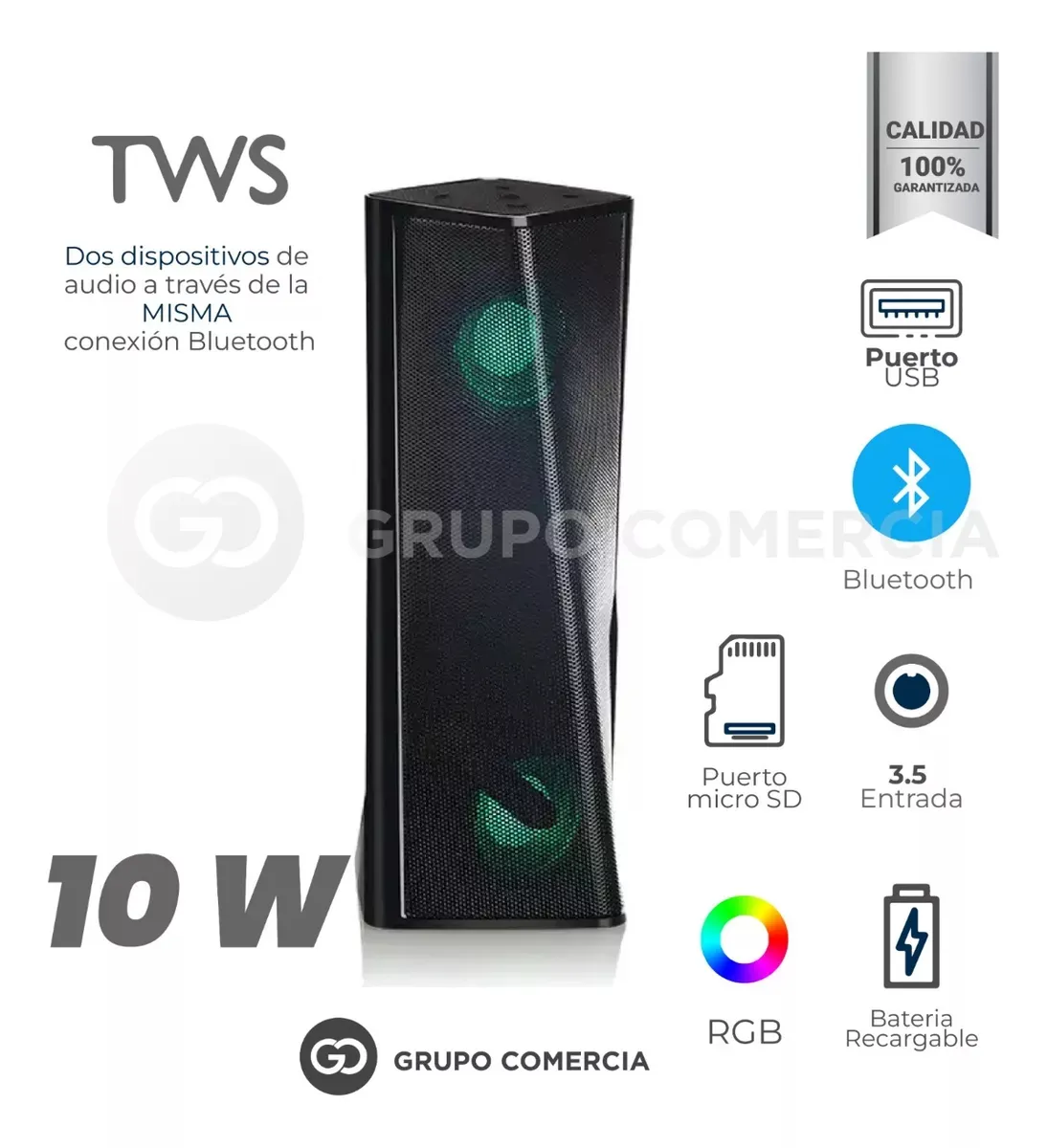 Parlante Bluetooth Tws Recargable Mega Bass Elegante Luz Rgb