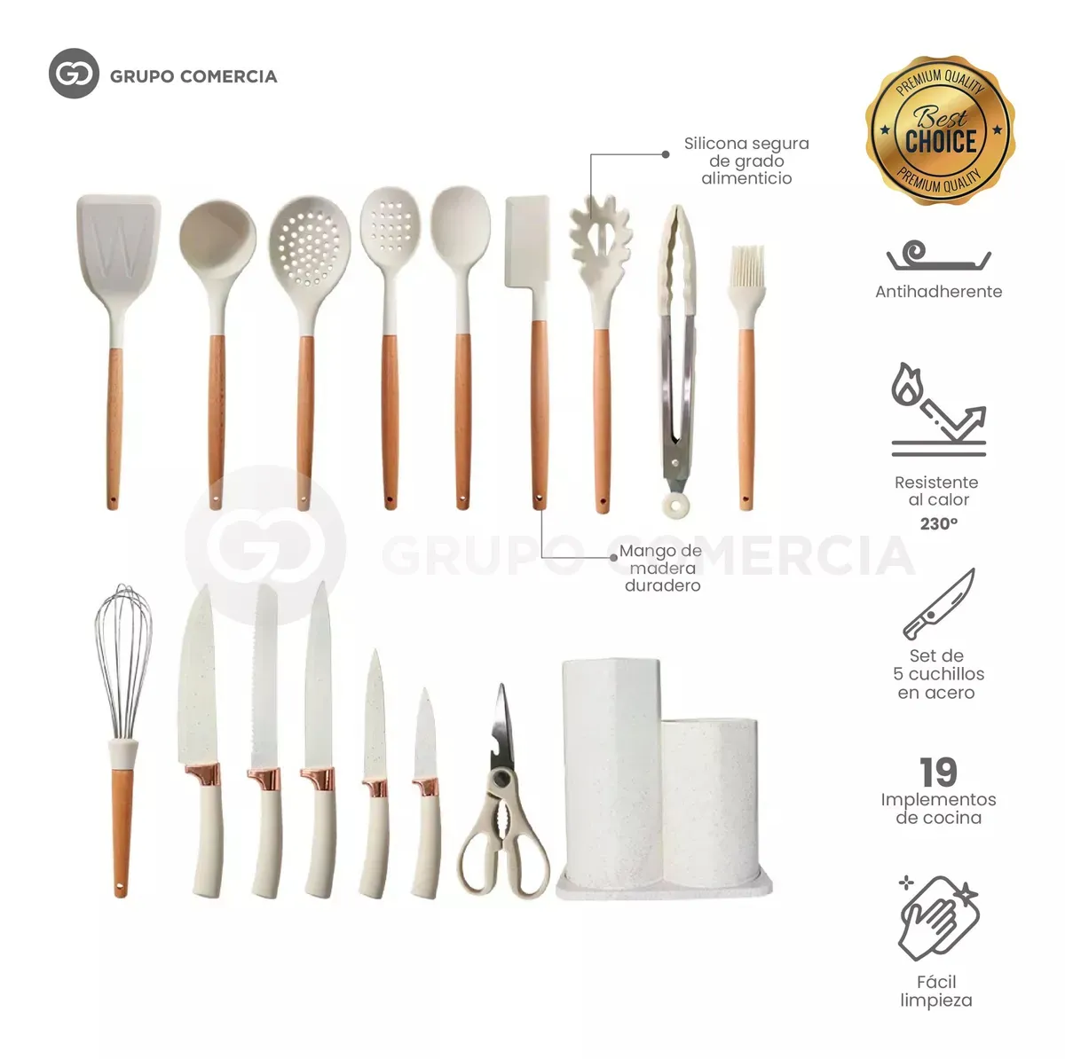 Set 19 Piezas Utensilios De Cocina Silicona Resistente Calor