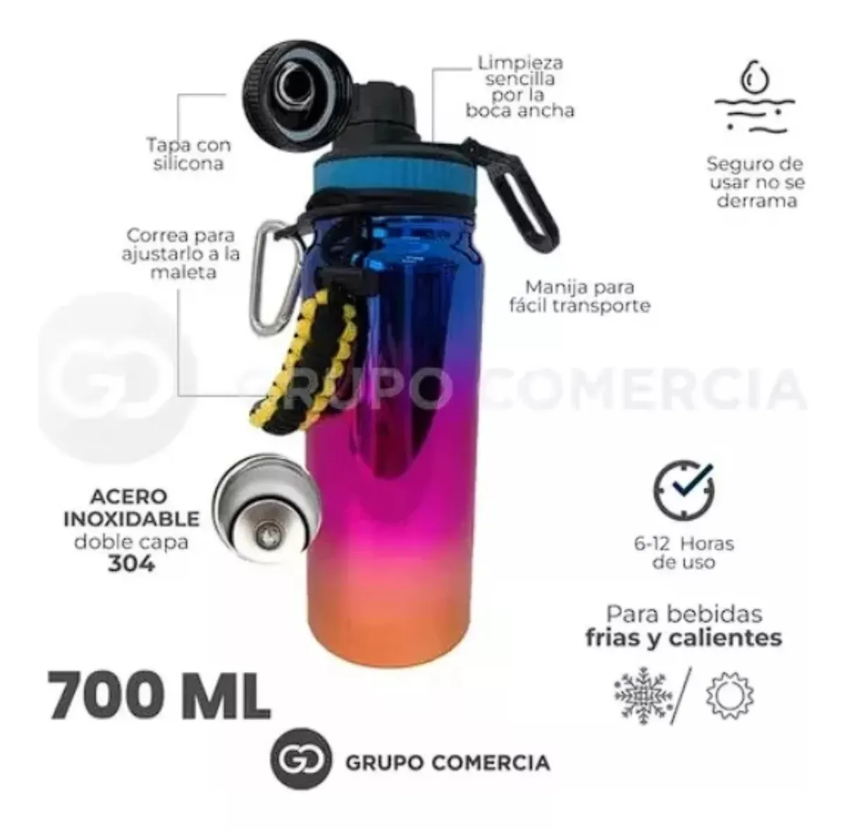 Termo De 700ml Cromado Conserva Frio Calor Hasta 12 Horas