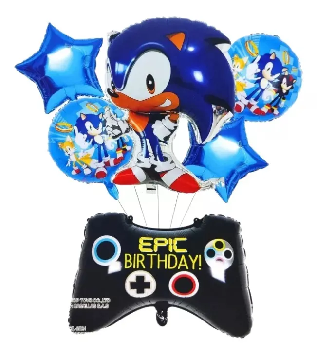 Bouquet Sonic Decoración Cumpleaños Temáticas Set X6