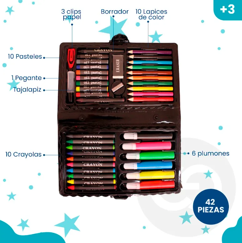 Set De Arte Infantil 42 Piezas Colores Marcadores Crayones