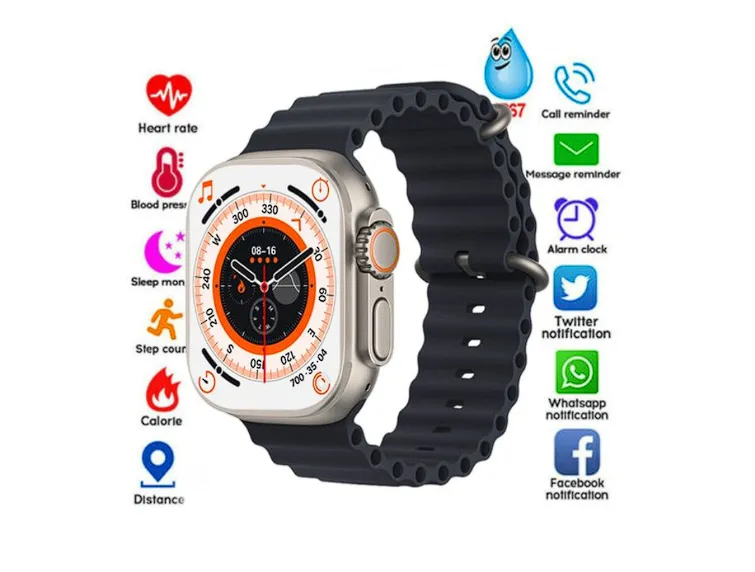Smartwatch Ultra 8 T800 Reloj 2Pulsos Negro