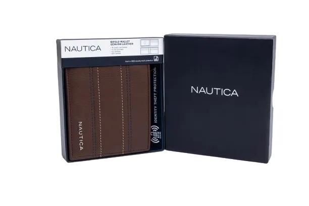 Billetera Nautica Leather Bifold Brown Stone