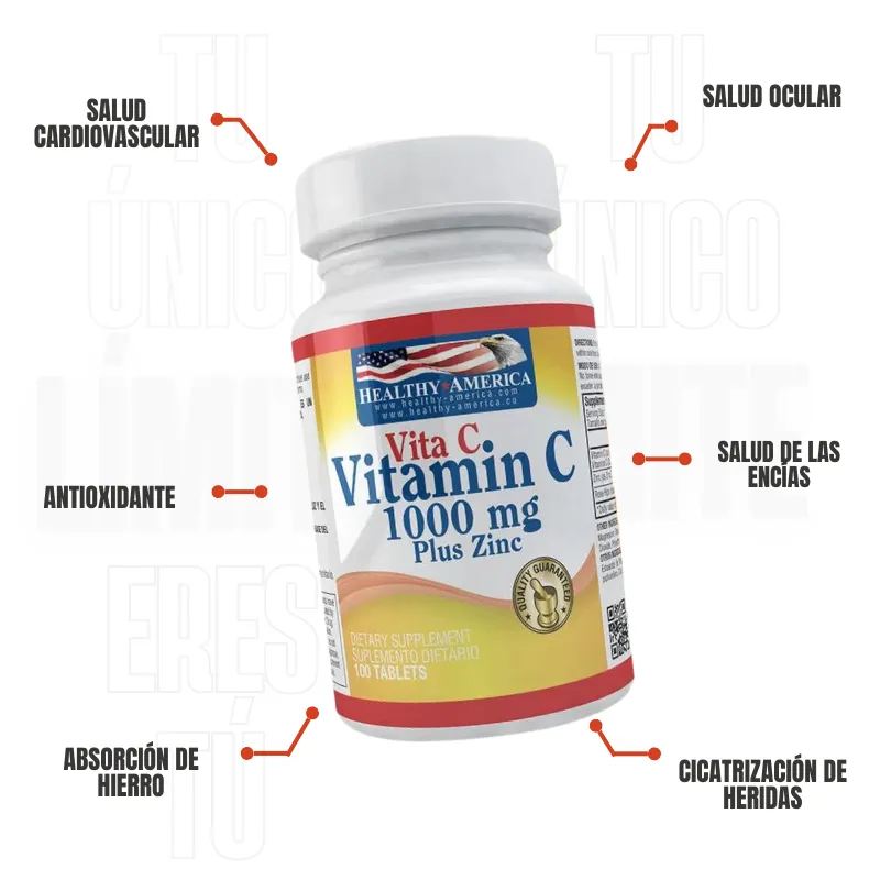 Vitamina C 1000 Mg Plus Zinc 100 Capsulas Healthy America