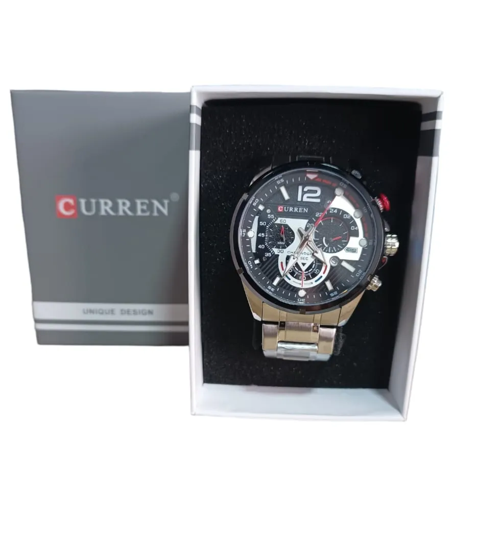 Reloj Curren 8395 Original Para Caballero (Plateado Con Negro)