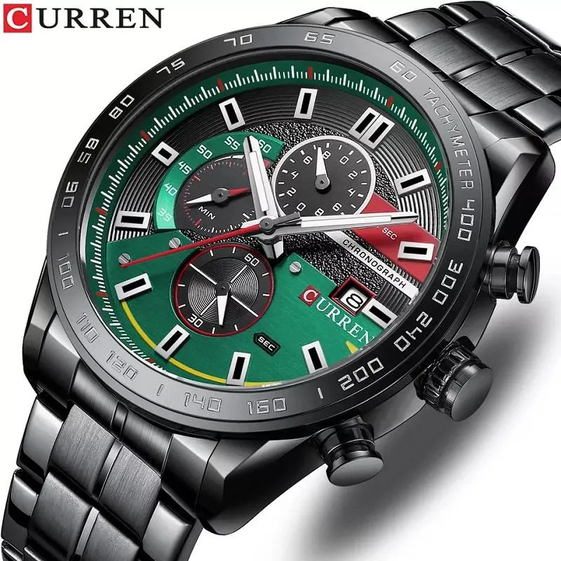 Reloj Curren 8410 Original Para Caballero (Negro Con Verde)