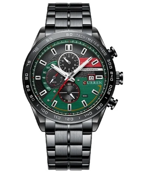 Reloj Curren 8410 Original Para Caballero (Negro Con Verde)