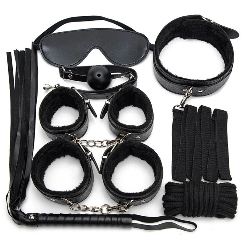 Kit Bondage Peluche- Cuerina Negro Rojo Rosa