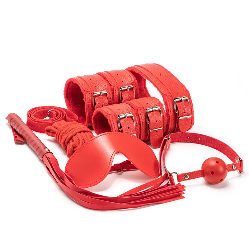 Kit Bondage Peluche- Cuerina Negro Rojo Rosa