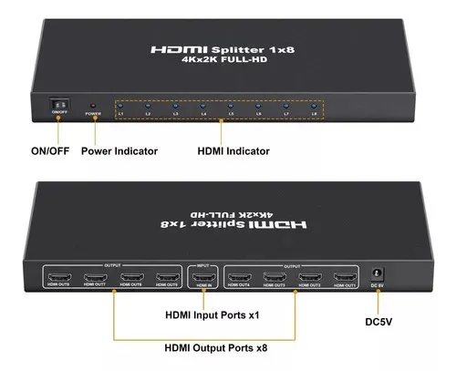Switch Splitter Hdmi 1 X 8 Uhd-4kx2k 3d Hdcp Roh5 Múltiple 1x8Hdmi