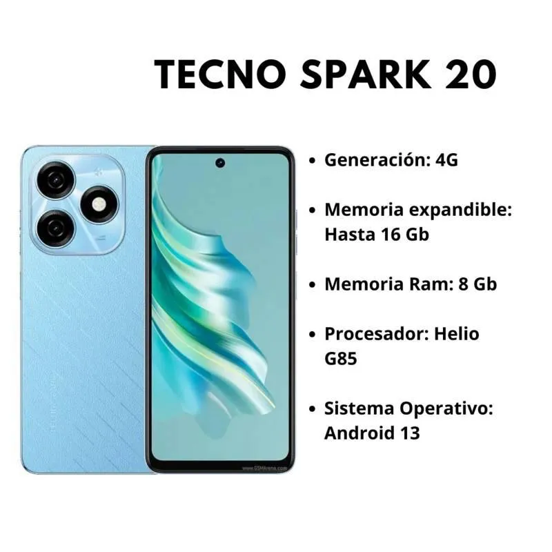 Celular Tecno Spark 20 Dual SIM 256 GB Azul 16 GB RAM + Audifonos