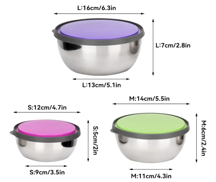 Set De Bowls (Tazones) X3 Con Tapa