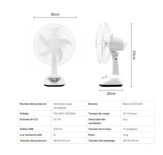 Ventilador, Panel Solar Portátil Recargable 14" Con Bombillos (huge) Ref: GD-8014