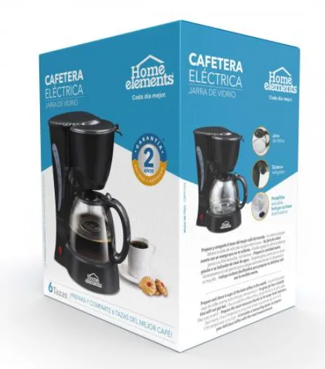Cafetera Home Elements, Jarra De Vidrio, 6 Tazas Ref: HE-7025