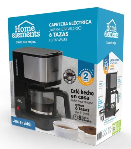 Cafetera Eléctrica 6 Tazas, Jarra de Vidrio, Nuevo Diseño Home Elements Ref: HECM-9420SS