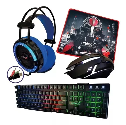 Combo Gamer 4 En 1 Led Unitec Km18