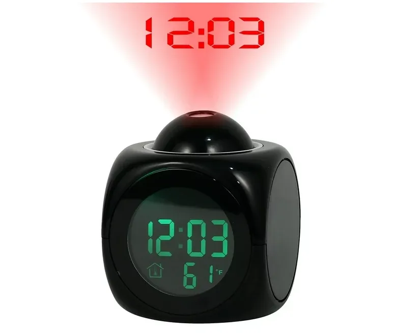 Reloj Proyector Con Despertador Negro 