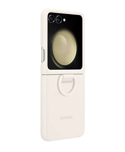 Estuche Silicon Case Para Celular Samsung Galaxy Z Flip 5 Original Con Anillo Crema 