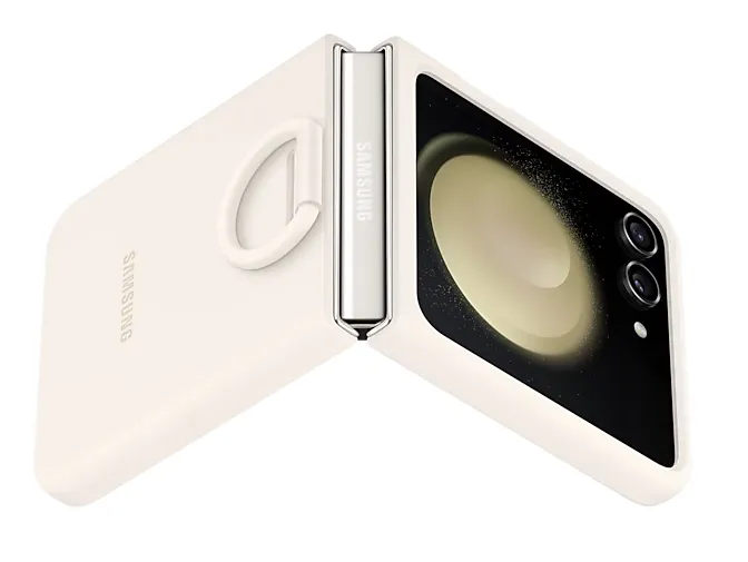 Estuche Silicon Case Para Celular Samsung Galaxy Z Flip 5 Original Con Anillo Crema 