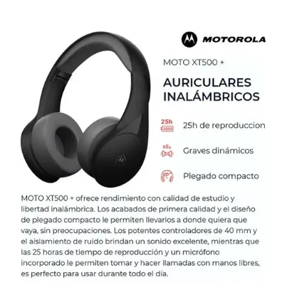 Diadema Manos Libres, Bluetooth V5.0 25h, Motorola Moto Xt500+ Original, Ref: Xt500