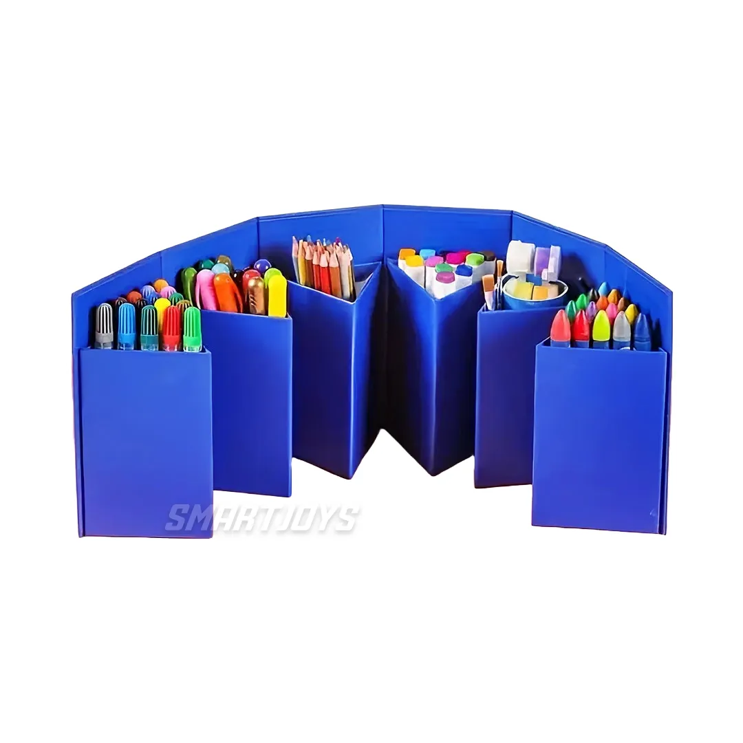 Set De Arte Caja Hexagonal Azul Para Niños, Colores, Marcadores, Crayones