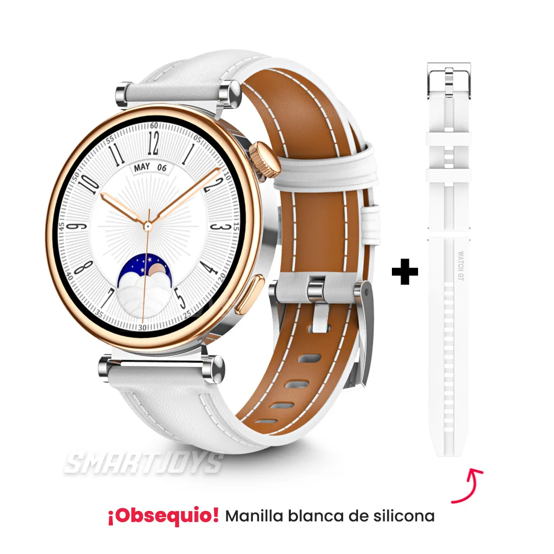 Reloj Inteligente Smartwatch Mobulaa GT4 Mini Original Sumergible Bisel Dorado Con Plateado