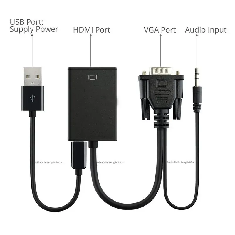 Cable Convertidor VGA a HDMI Con Salida De Audio