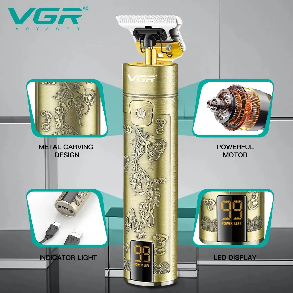 VGR-Cortadora De Pelo Eléctrica V076 Máquina De Afeitar Profesional