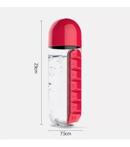 Botella De 600ml Con Organizador Pastillero Semanal Y Vaso