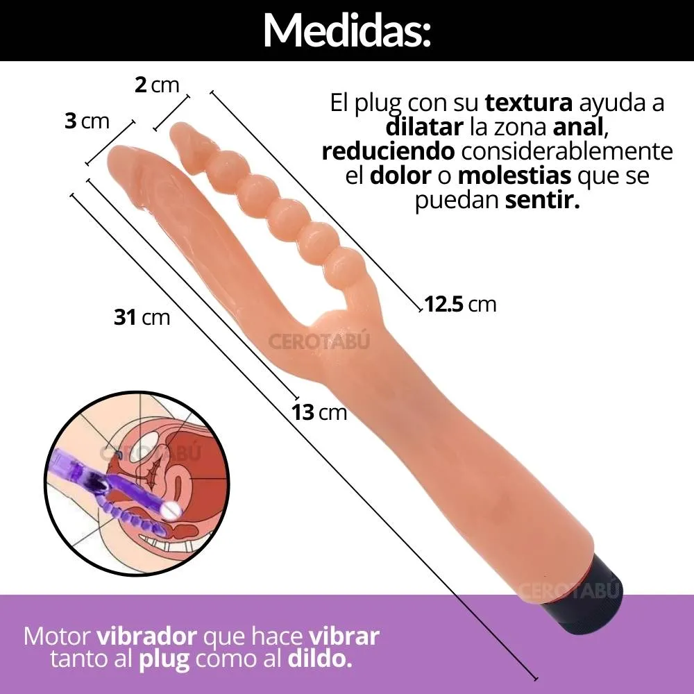 Dildo Vibrador Plug Anal Doble Estimulación Anal Y Vaginal 